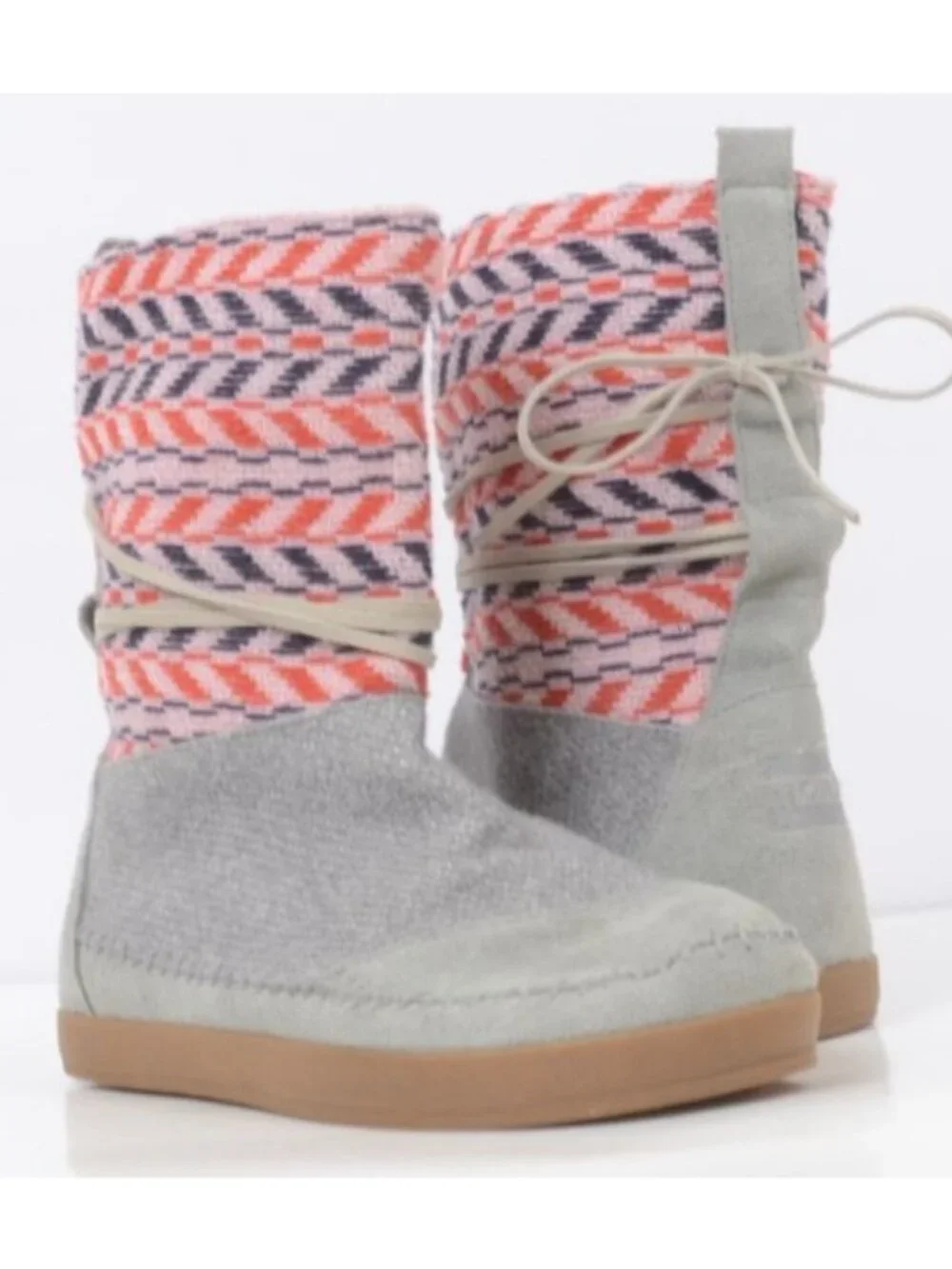 Toms Nepal Women's 9 Grey Leather Suede Faux Shearling Pull On Ankle Boots